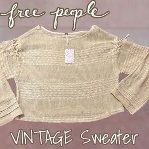 FREE PEOPLE NWT Ari Open Knit Long ‘Lace-On’ Bell Sleeve Breezy Boho Sweater/Md